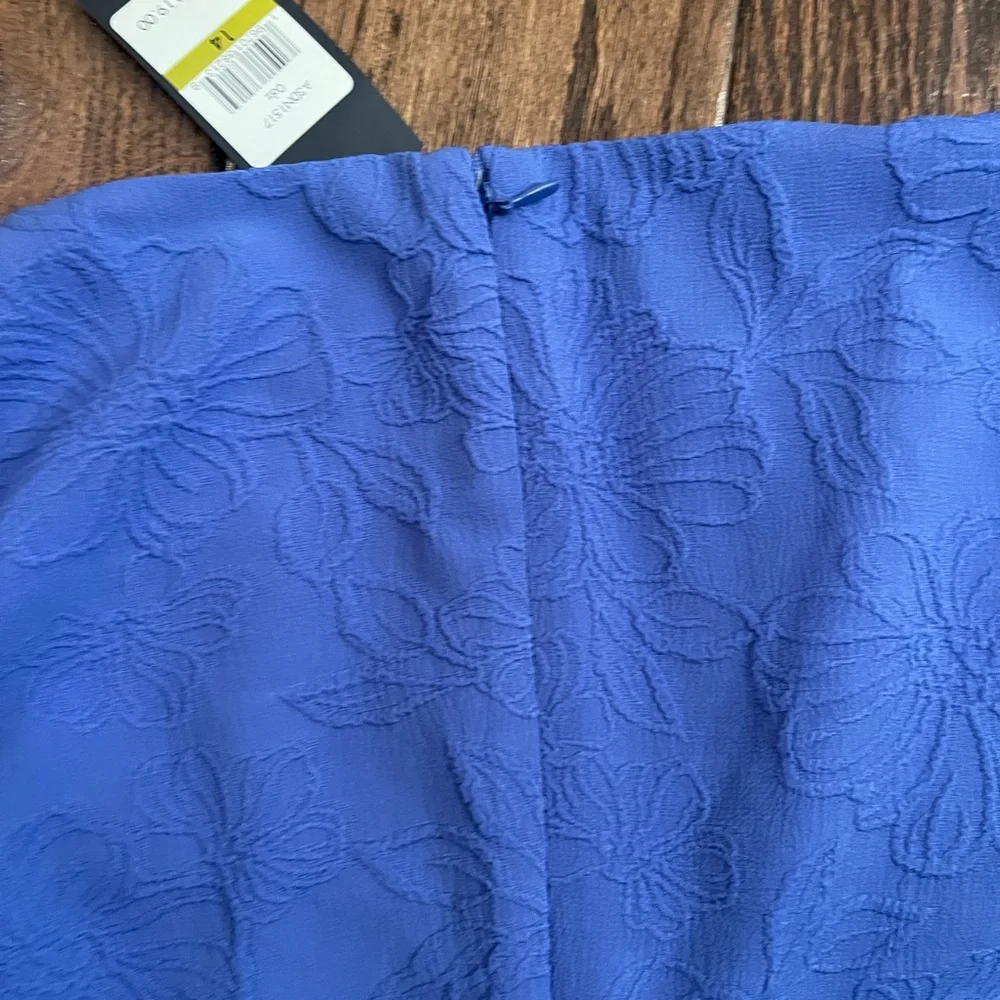 NWT Tommy Hilfiger Blue Dress with Floral jacquard embroidered puff sleeves - Picture 10 of 11